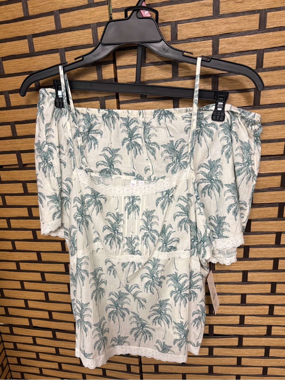 Joyspun white and green palm print short pajama set size 2X